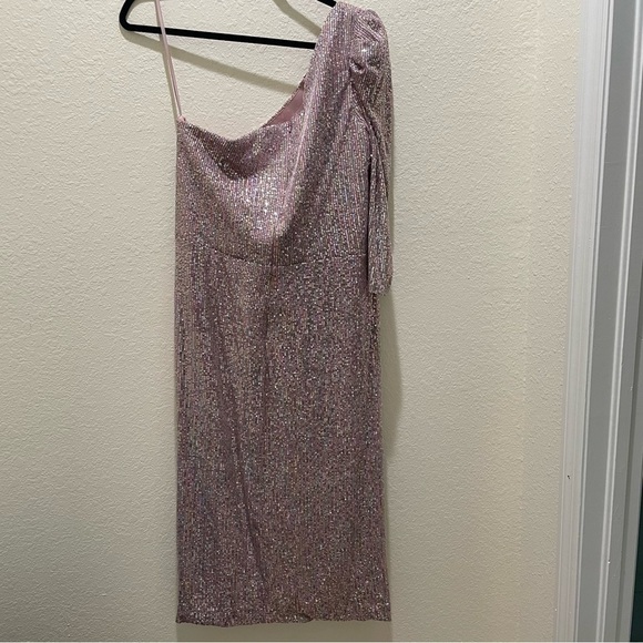 NEW Ienna for Macduggal SEQUINED ONE SHOULDER FAUX WRAP DRESS mauve multicolor - Picture 12 of 15